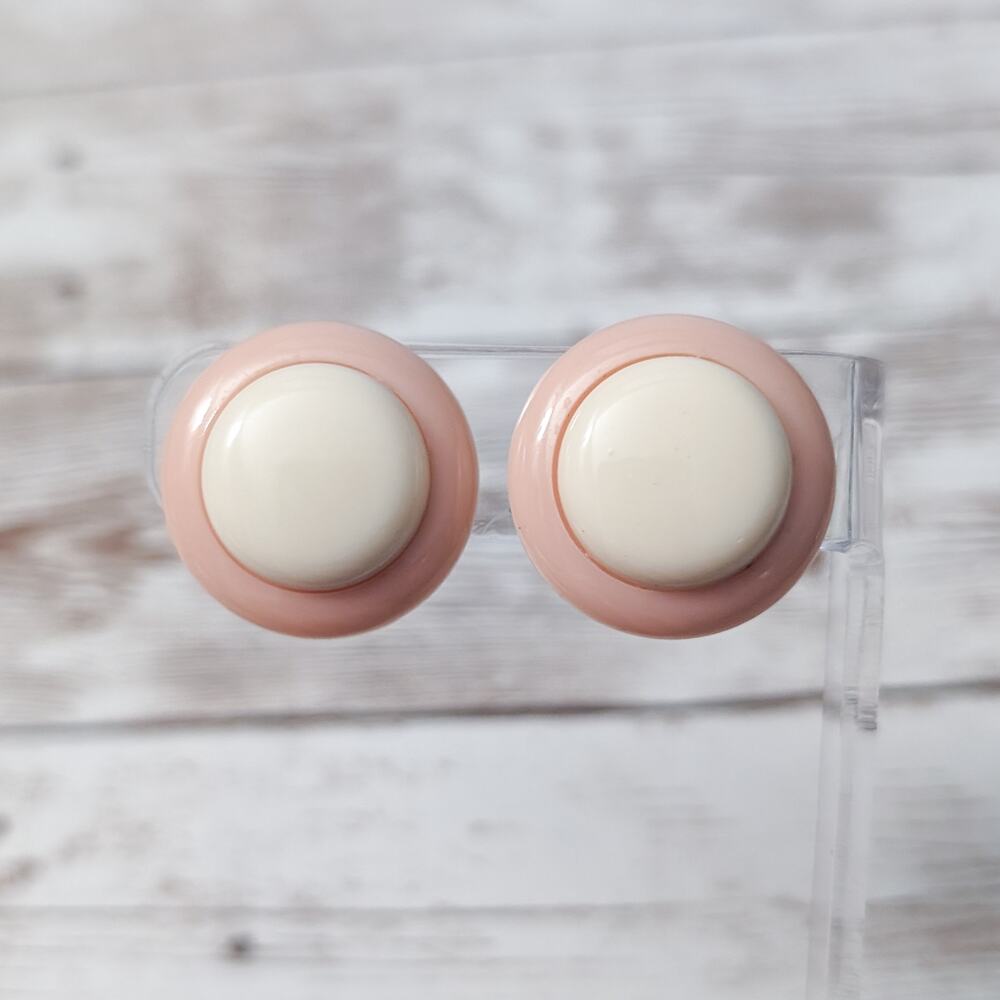 Vintage Clip On Earrings Retro Pink & Cream - Rear Tarnish/Discoloration